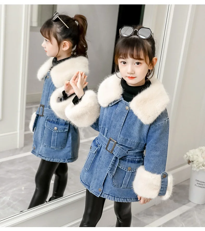 Новая Плотная джинсовая куртка для маленьких девочек 5 10 лет зимняя детская супер