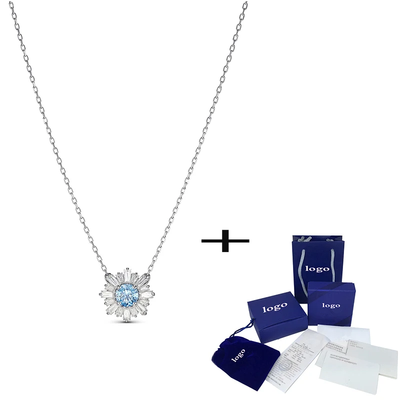 

New Fashion Luxury Temperament SUNSHINE Blue Crystal Necklace Simple Elegant Lady Jewelry Classic Wife Anniversary Birthday Gift