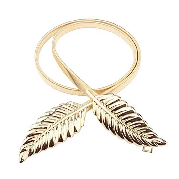 

Saije Beauty Custom Fashion Gold Maple Leaf Belt Buckle Spandex Elastic Waist Belt Women