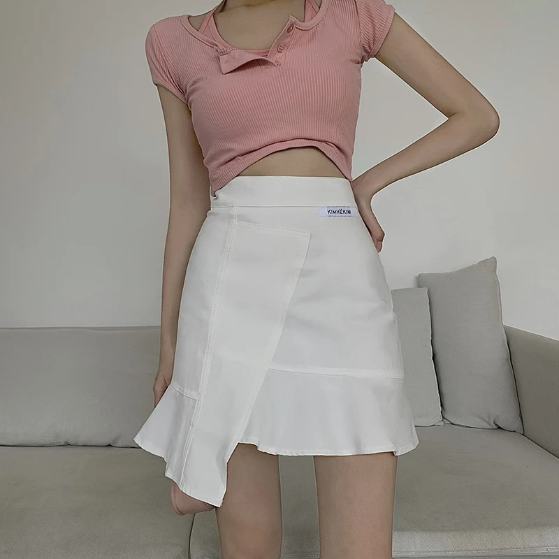

Skirts Womens High Waist A-line Harajuku Jupe Ruffle Pleated Skirts Summer New Wrap Hip Sexy Bodycon Mini Skirt