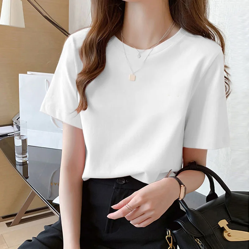 

CGC Summer Basic Simple Solid Woman T-shirts 100% Cotton Shirt O-neck Oversized T-shirt Harajuku Female Top Short Sleeve Tees