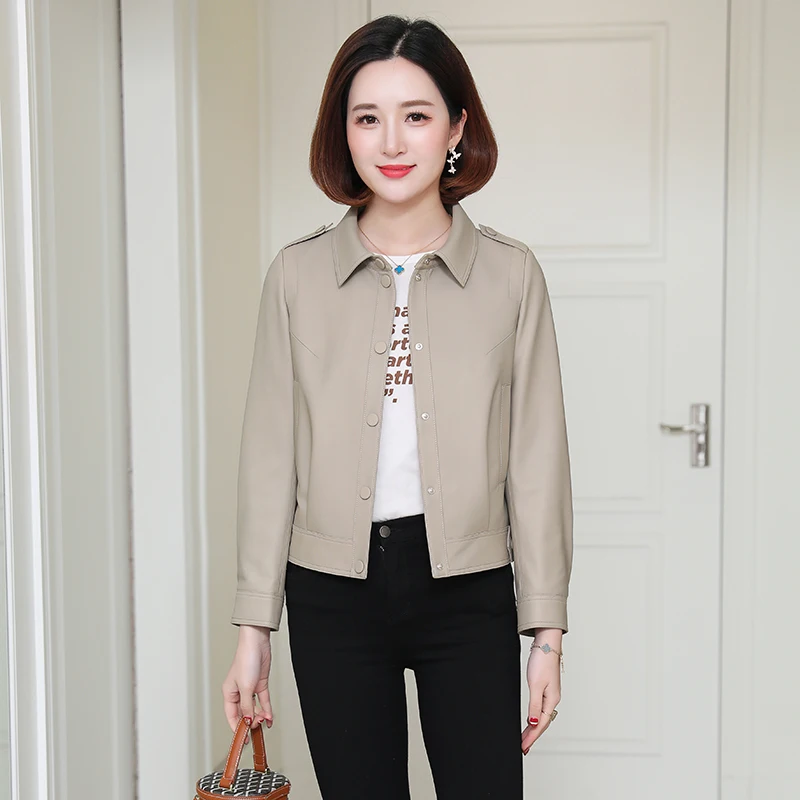 

2020 autumn new leather jacket women's short Haining sheep leather jacket small leather jacket looks thin