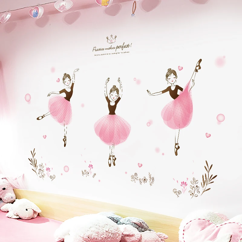 

Cartoon Creative Ballet Girl Wall Stickers Aesthetic Room Decor Posters on The Wall Mural Dance Classroom Decals Wallpaper Decor