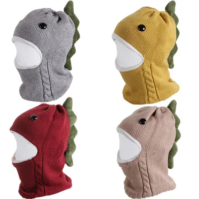 2020 autumn winter knitted hat for baby boy and girl knit dinosaur with scarf kids child children crochet | Детская одежда и обувь