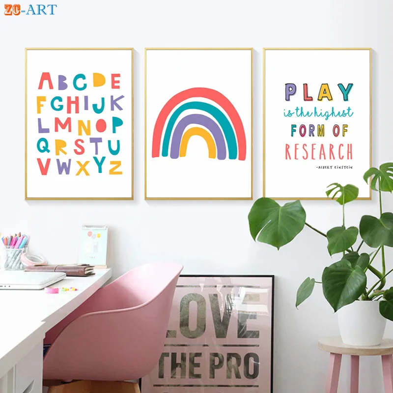 Радужные цитаты плакаты Детские картинки с цифрами алфавита образовательные