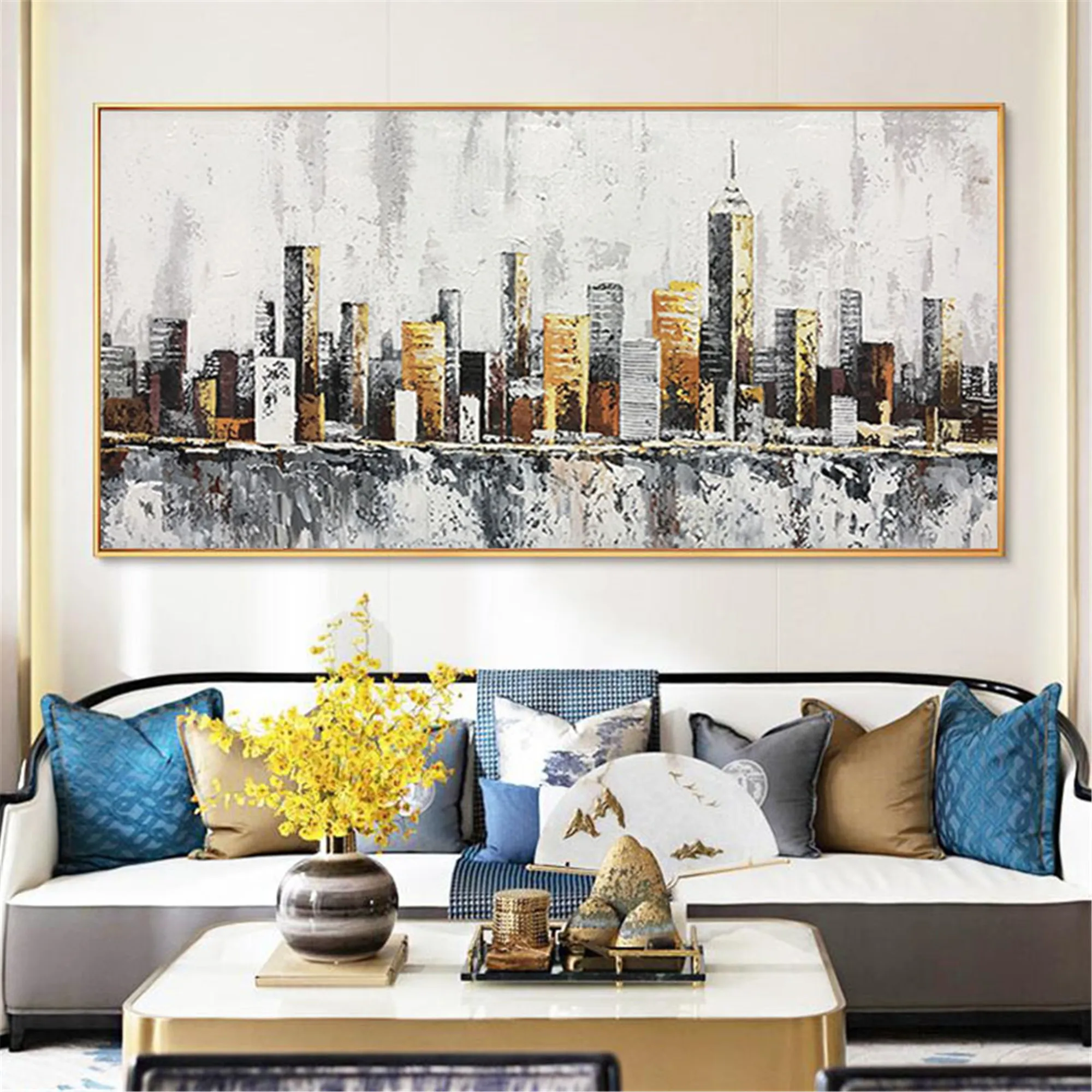

Cityscape abstract canvas painting wall art picture for living room home decor original acrylic art texture quadros caudro