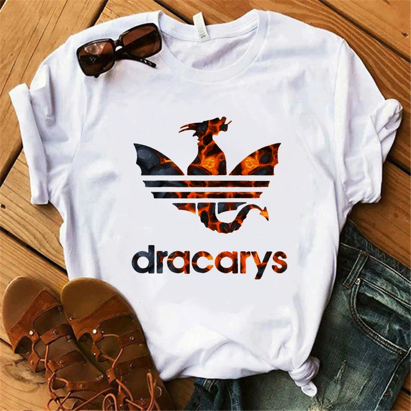 XWT0515-white Showtly Dracarys GAME OF THRONE Female T Shirt Women Summer Dragon Print White Casual Plus Size Streetwear Fashion T shirt - Цвет: XWT0515-white