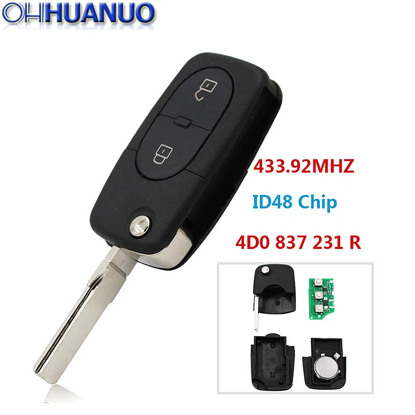 Раскладной Автомобильный ключ с 2 кнопками 433 МГц ID48 чип 4D0837231R для Audi A2 A3 A4 A6 A8 TT