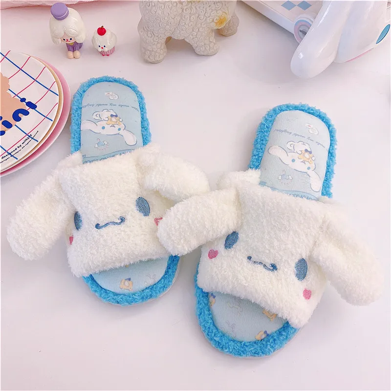 Japanese Style Open Toes Slippers Anime Indoor Kawaii Home Shoes Woman Flat Non-Slip Cartoon Gifts For Girl Blue Pink | Обувь