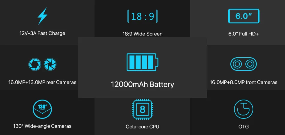 DOOGEE BL12000 смартфон 12000mAh быстрая зарядка 6,0 ''18:9 FHD дисплей MTK6750T Восьмиядерный 4 ГБ 32 ГБ 16 МП камера Android 7,1 телефоны