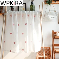1 pcs rod pocket pink heart short curtain voile for kitchen lovely embroidered half curtain for girls bedroom coffee drapes