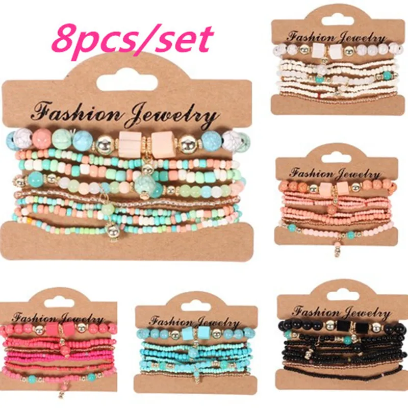 

3-4pcs/set Fashion Multilayer Crystal Stone Beads Tassel Charms Mujer Boho Bracelet for Women Gift gemstone bracelet