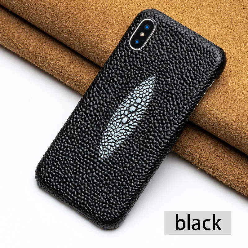 Роскошный чехол для телефона из воловьей кожи для iPhone 6, 6s, 7, 8 Plus, 11 Pro, X, Xr, Xs Max, чехол с жемчужной текстурой рыбы для 6 p, 6s, p, 7, p, 8 p, чехол - Цвет: Black