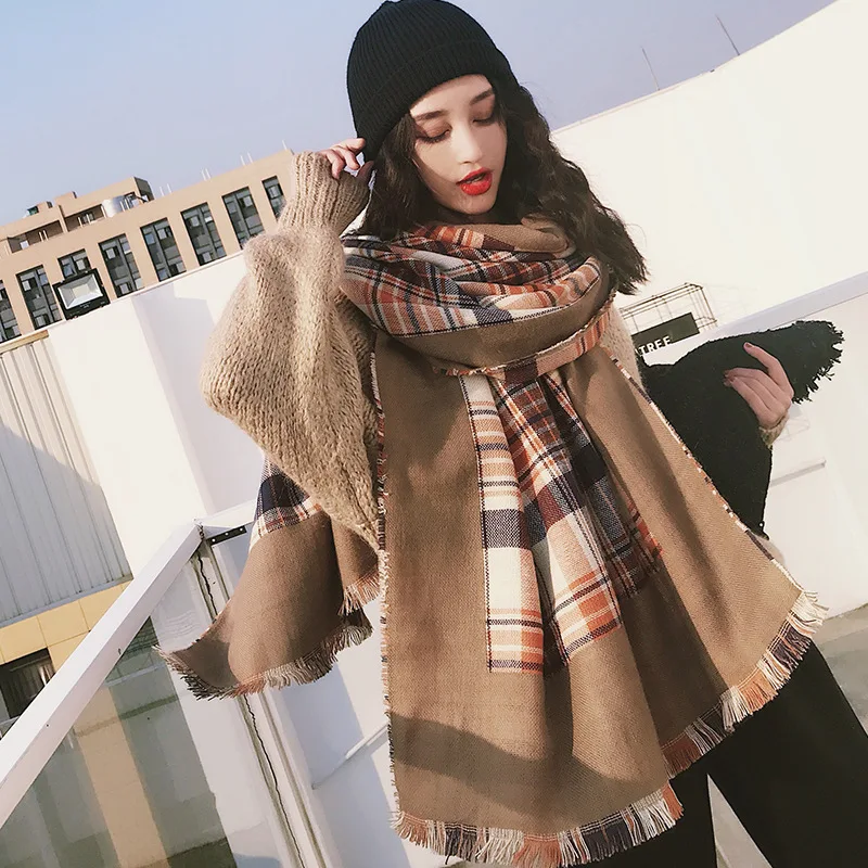 

New Chequered Scarf for Autumn and Winter in East Gate, Korea Warm Neck Fashion Student Woman's Big Shawl blanket scarf