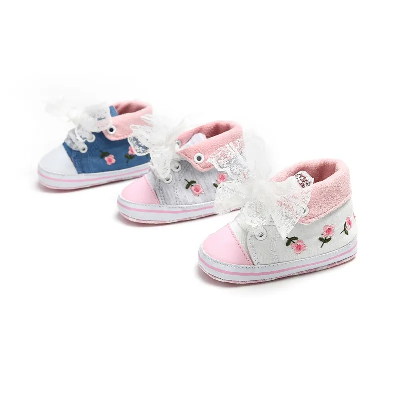 

Baby Toddler Shoes Newborn Princess Shoes Girls Embroidery Floral Infant Soft Mesh Tie Shiny Shoes First Walkers 0-18M