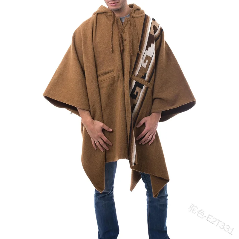 

2020 New Men's Windbreaker Personality Fashion Patchwork Printed Shawl Hooded Novelty Male Autumn Coat