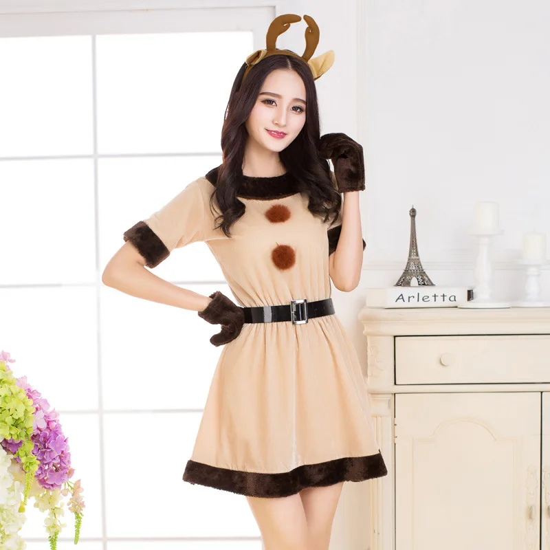 Для девочек-подростков Санта Клауса с принтом Олень костюмы для костюмированной