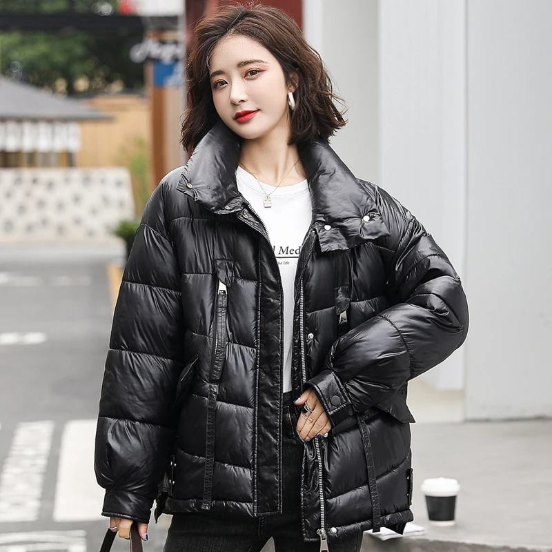 

Женские парки, зимнее черное хлопковое пальто, Повседневная теплая Модная свободная зимняя куртка на молнии, женское свободное пузырьковое...