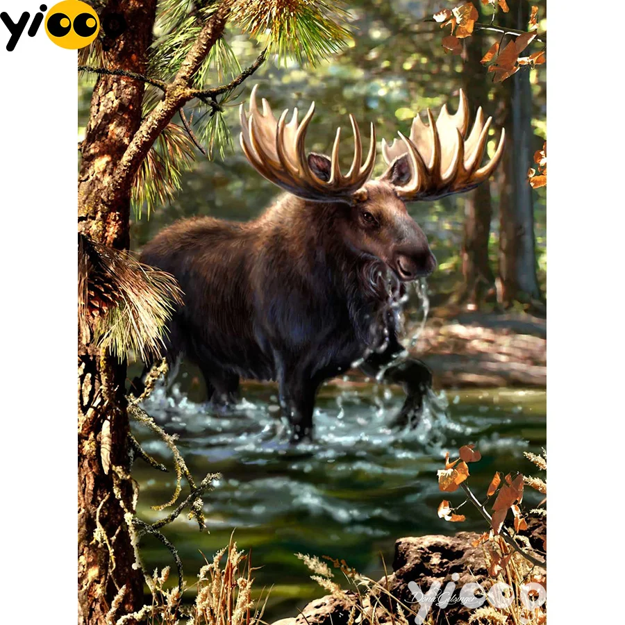 Полноразмерная/круглая Алмазная 5D Вышивка сделай сам вышивка крестиком лосячий