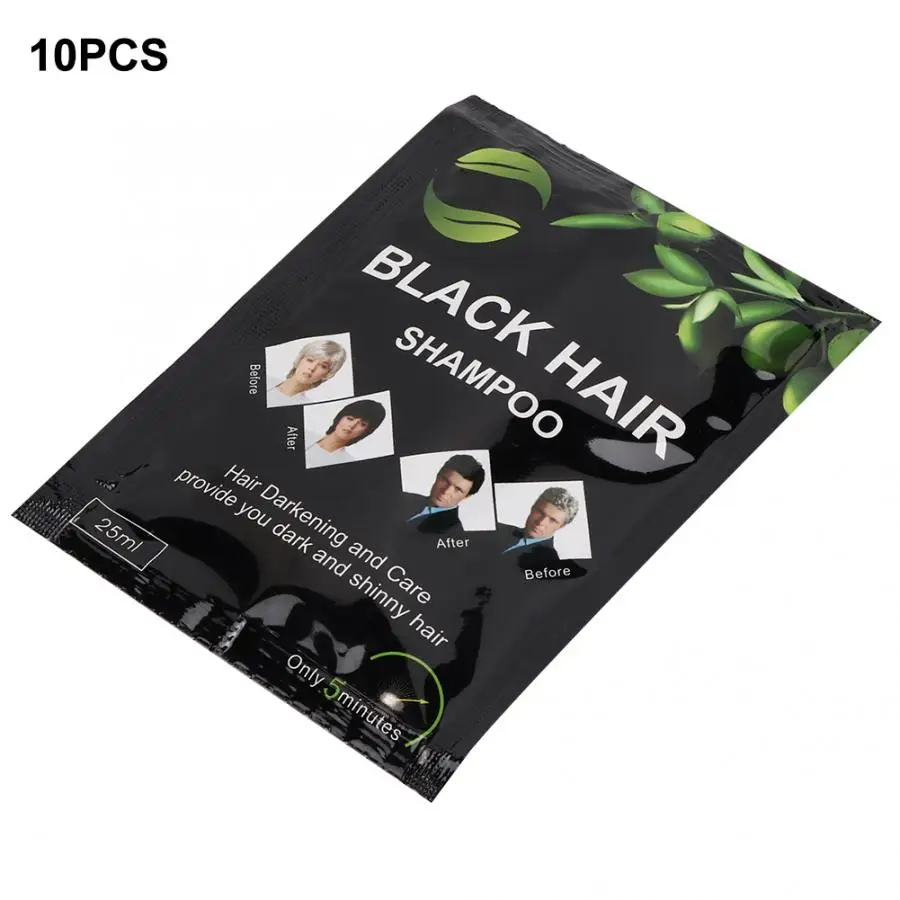 

10pcs/25ml Sevich Natural Black Hair Shampoo Coloring Supplies White Hair Beard Color Dye Treatment Blackening Shampoo