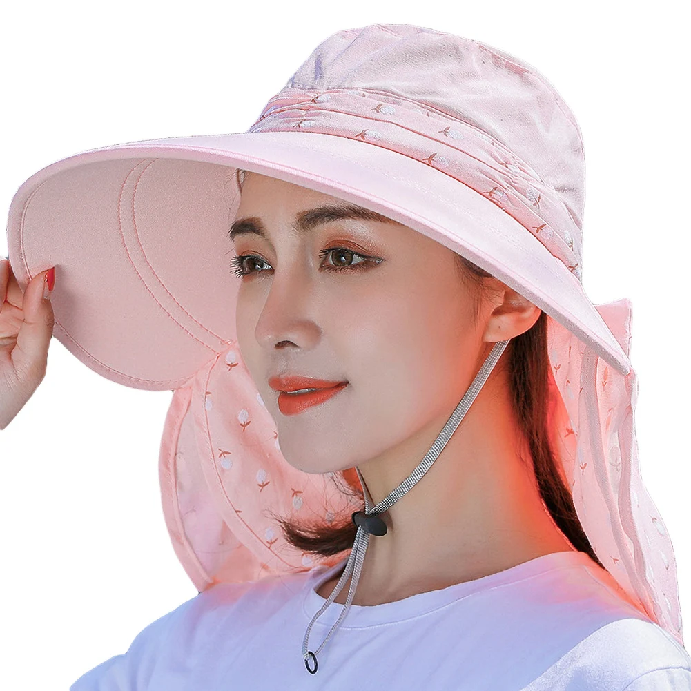 

Women lightweight Summer Anti-UV Breathable Mesh Floral Wide Brim Face Neck Cover Sunhat breathable well-protective Hot sale