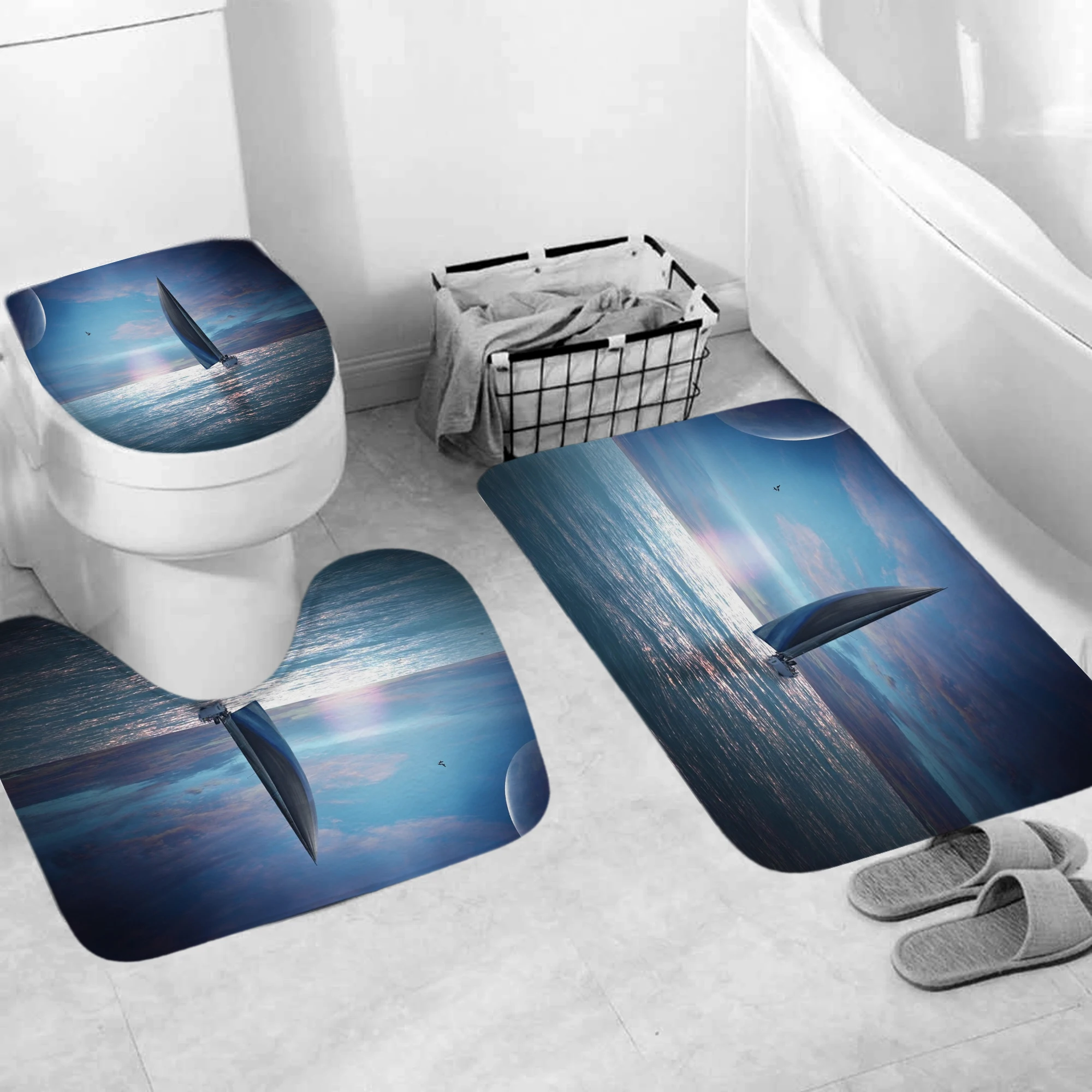 Штора для душа из полиэстеровой ткани с пляжной лодкой занавеска ванной комнаты