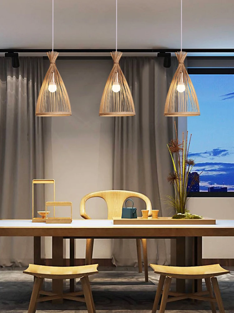 Китайская бамбуковая люстра ручной вязки тканый бамбуковый абажур подвесной