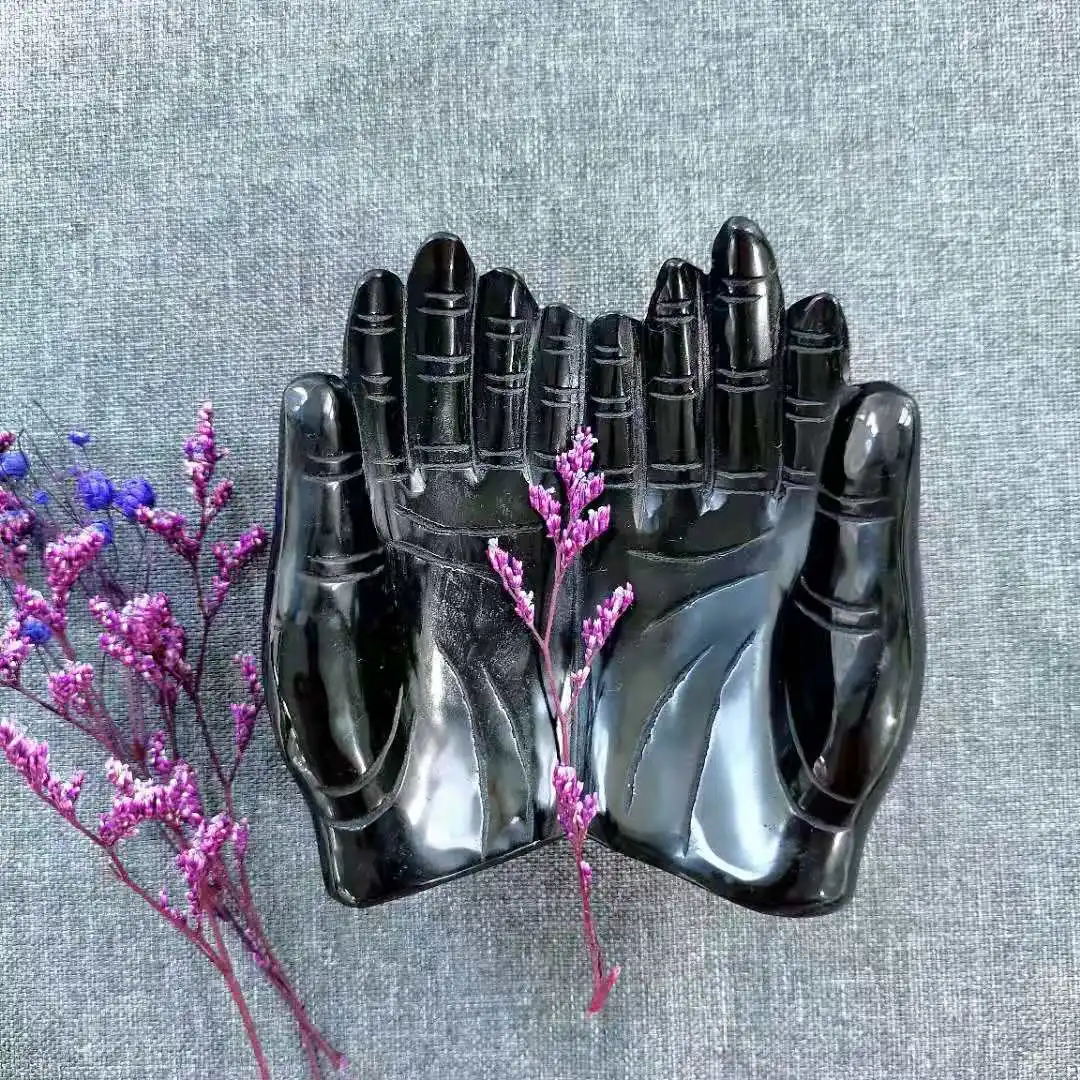 

Natural High Quality Interesting Carved Healing Gemstone Black Obsidian Hands Carving Craft For Gift Decoration XZH