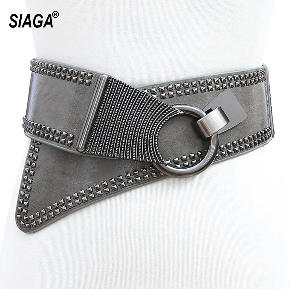 Женский эластичный широкий пояс в стиле панк из натуральной кожи AK005|Женские