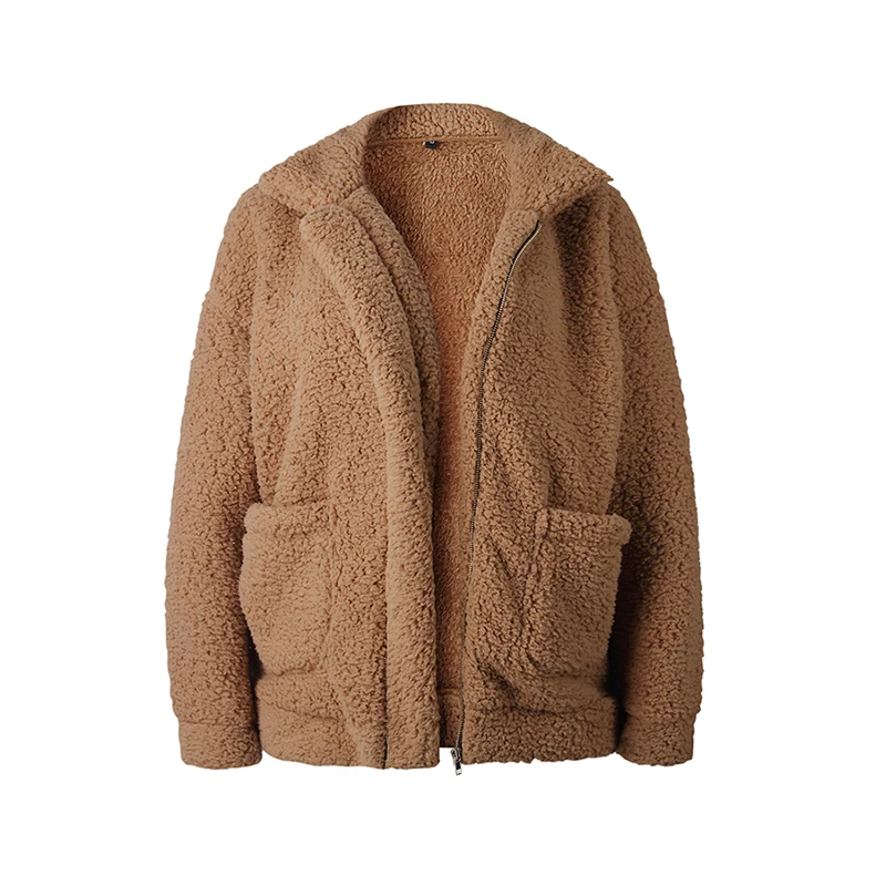 

Teddy Coat Women Fluffy Jacket Autumn Zipper Plush Thick Warm Casual Solid Plus Size Lamb Winter Faux Fur Coat Female Overcoat