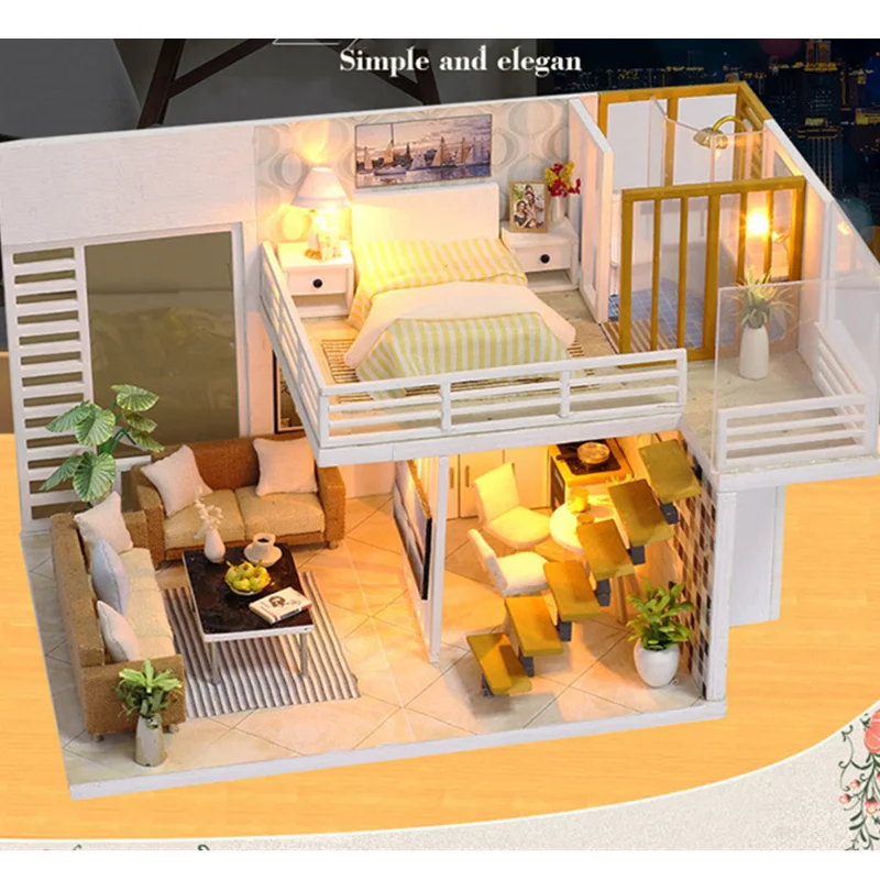 Кукольный домик мебель деревянный миниатюрный набор сделай сам С Пылезащитным