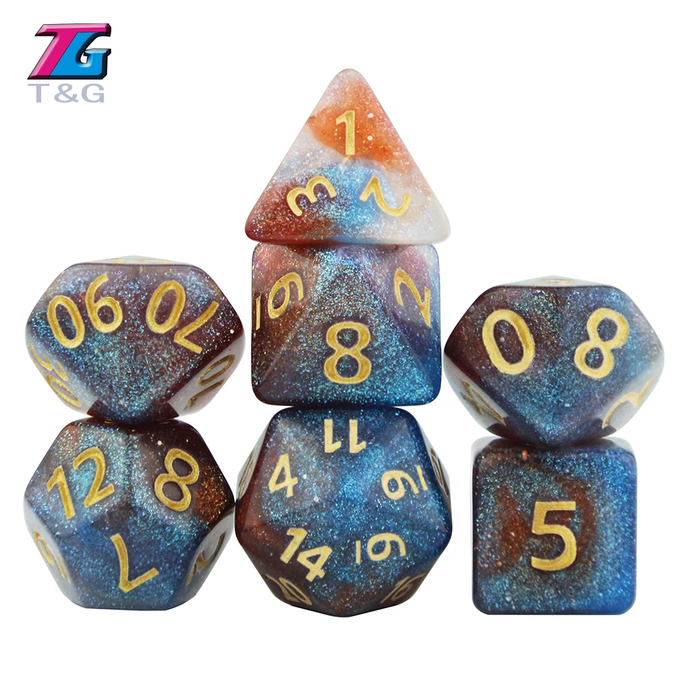 Glalaxy 7 Die космические смешанные многогранные игральные кости DND для настольных