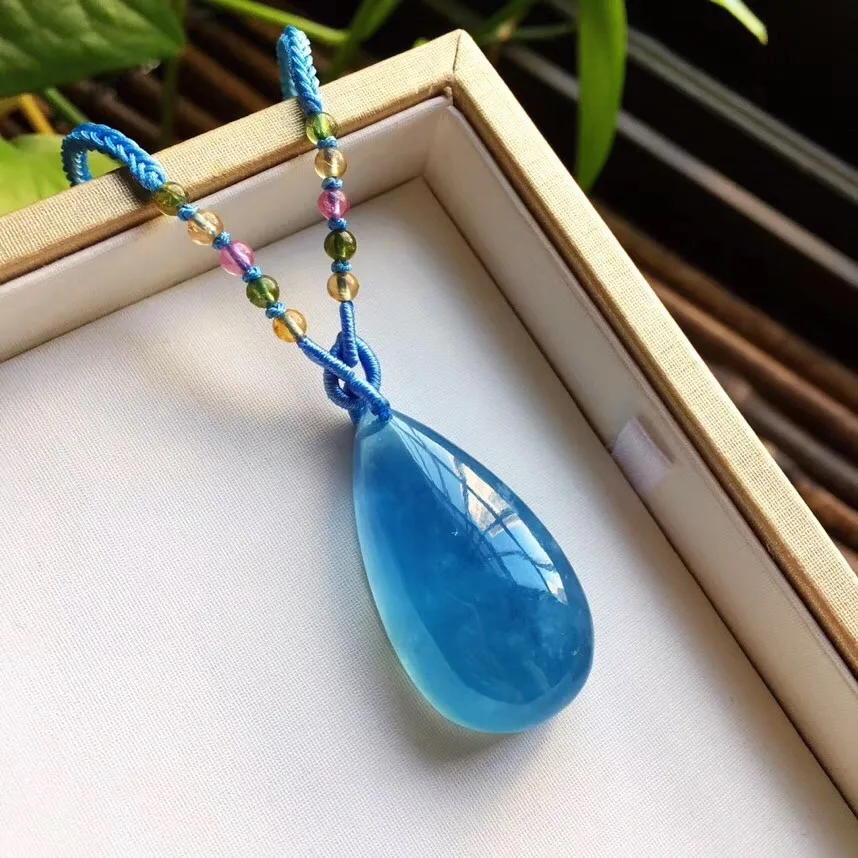 Топ Nautral Аквамарин кулон ювелирные изделия с турмалиновыми бусинами веревка для