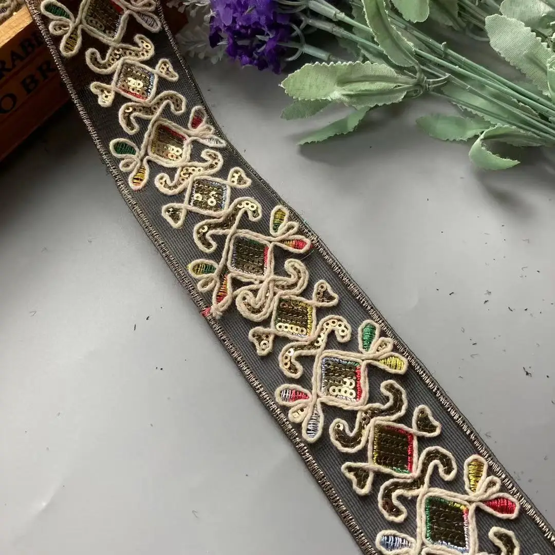 1 ярда кружевная бейка 50 мм разноцветная этническая нить сетка с блестками лямка