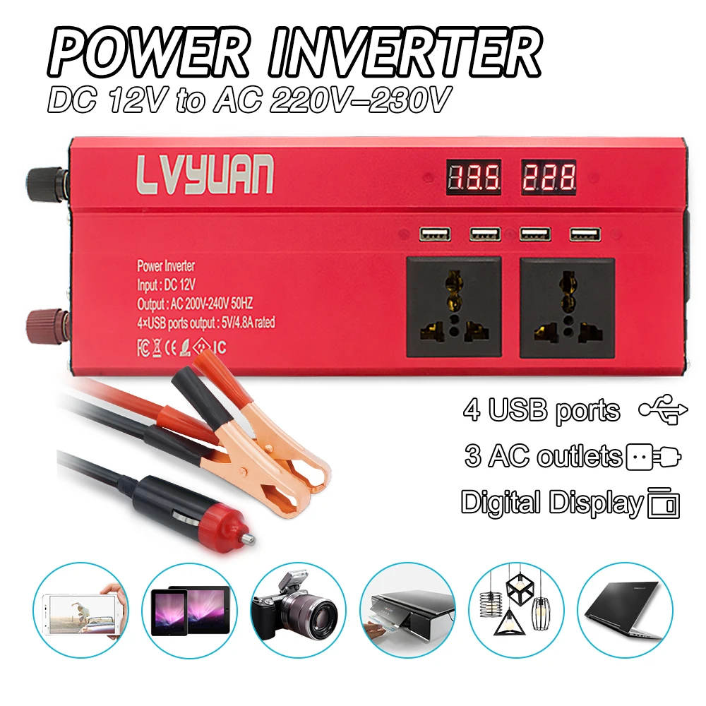 

3000W Peak Car Inverter DC 12V/24V To AC 110/220V Power Volts Converter Charger Inversor Transformer modified Sine Wave