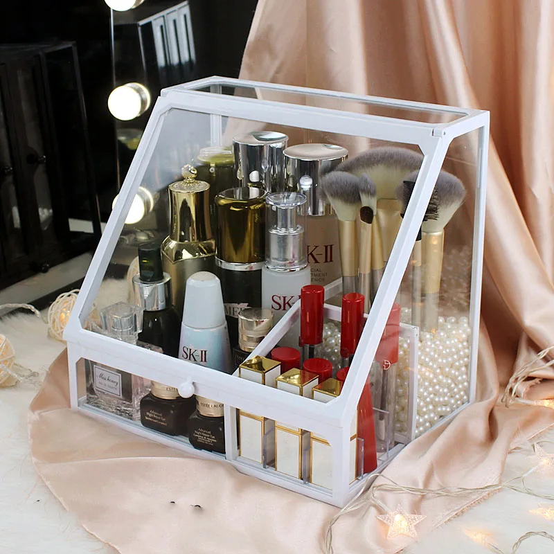 Акриловая стеклянная косметическая коробка для хранения пылезащитный чехол