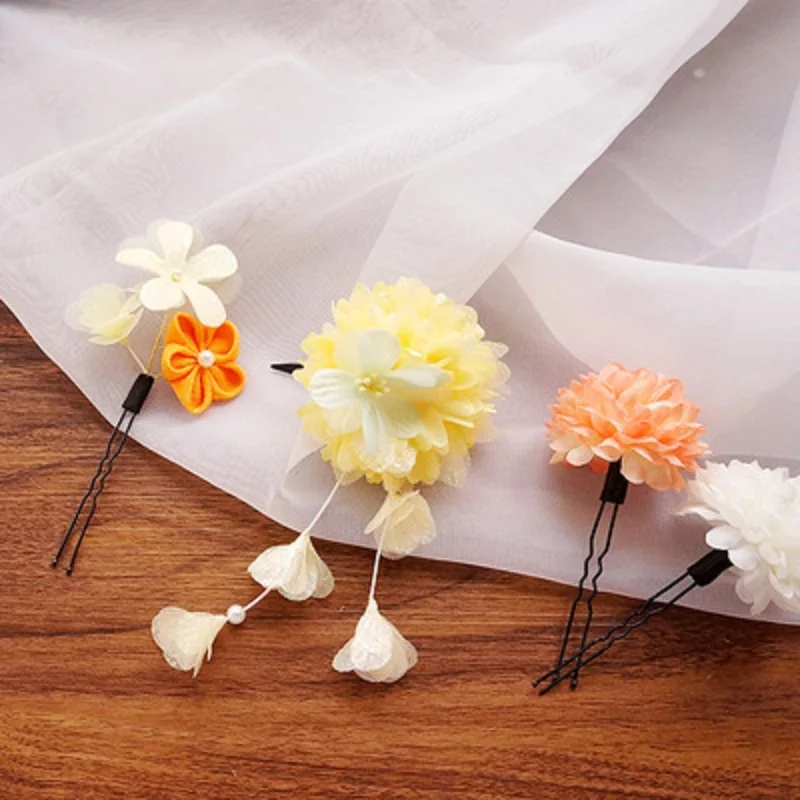 

Japanese Style Gorgeous Simulation Flower Hair Accessories Set Summer Festival Kimono Yukata Crepe Flower Accessories All-match