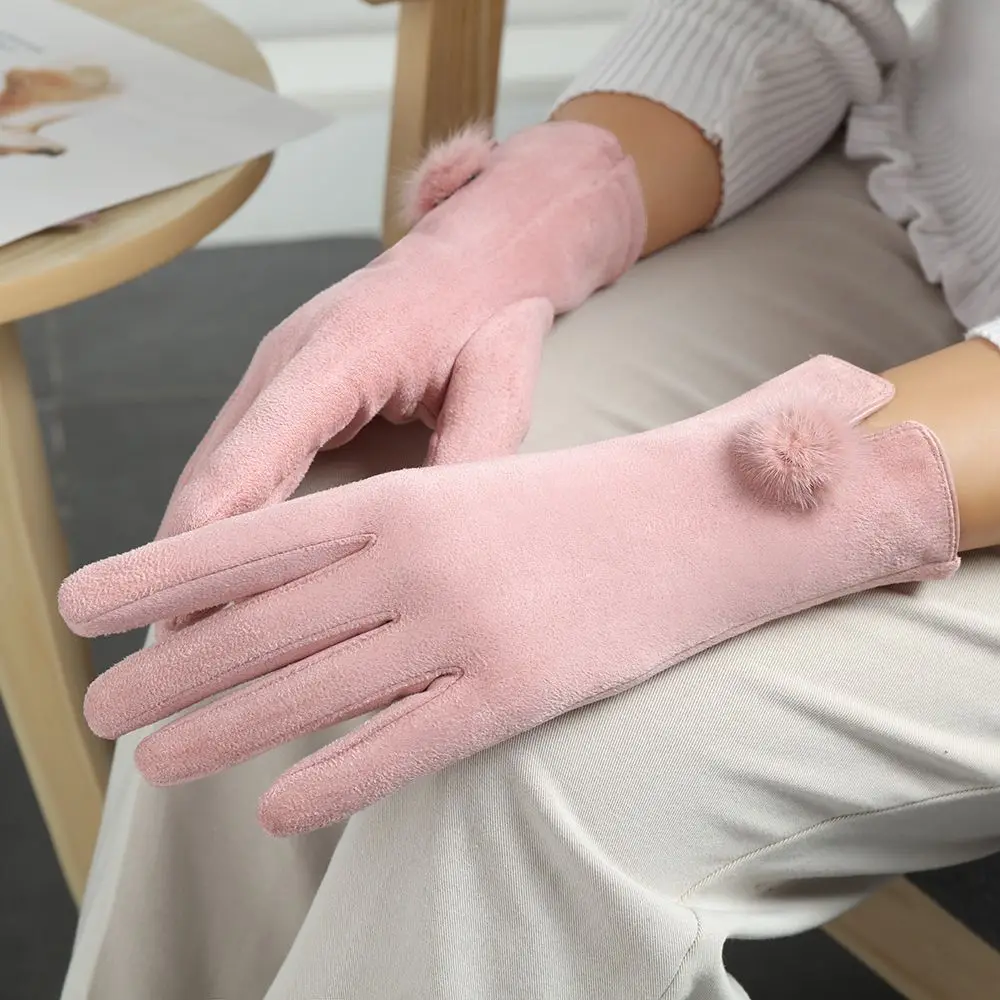 

Women Winter Plush Gloves Warm Touch Screen Suede Gloves Full Finger Mittens Driving Windproof Gloves