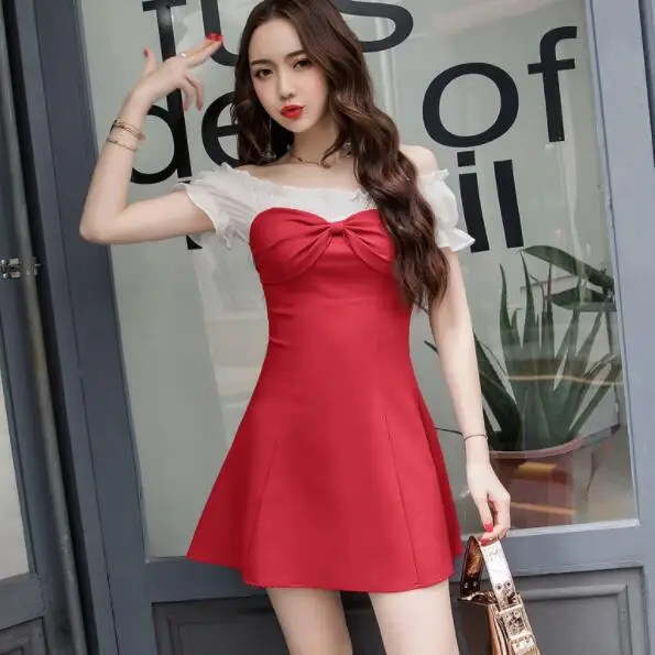 2020 летнее платье с вырезом лодочкой короткий рукав бабочка сшитое бантом черные