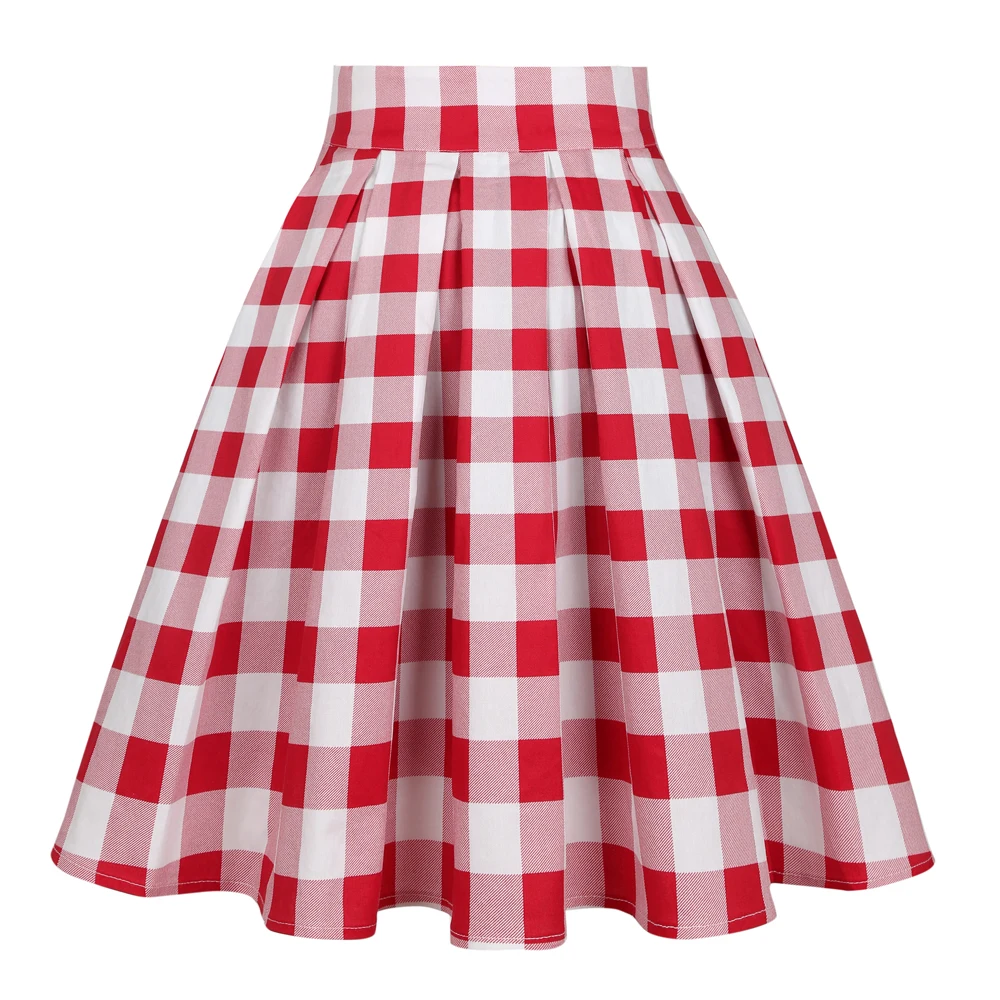 Юбка женская плиссированная средней длины хлопковая в клетку с высокой талией