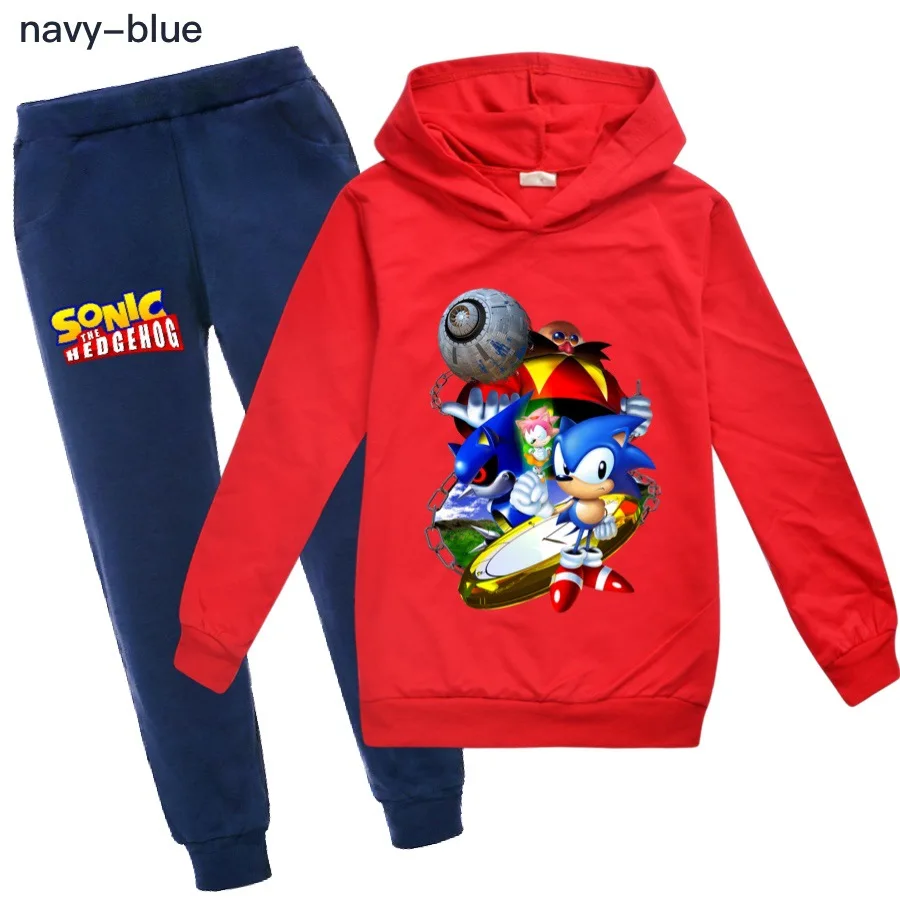

New Arrival Anime Sonic the Hedgehog Hooded Sweatshirts children Fashion Casual Pullover Funny kids Streetwear Hoodie pants 2pc
