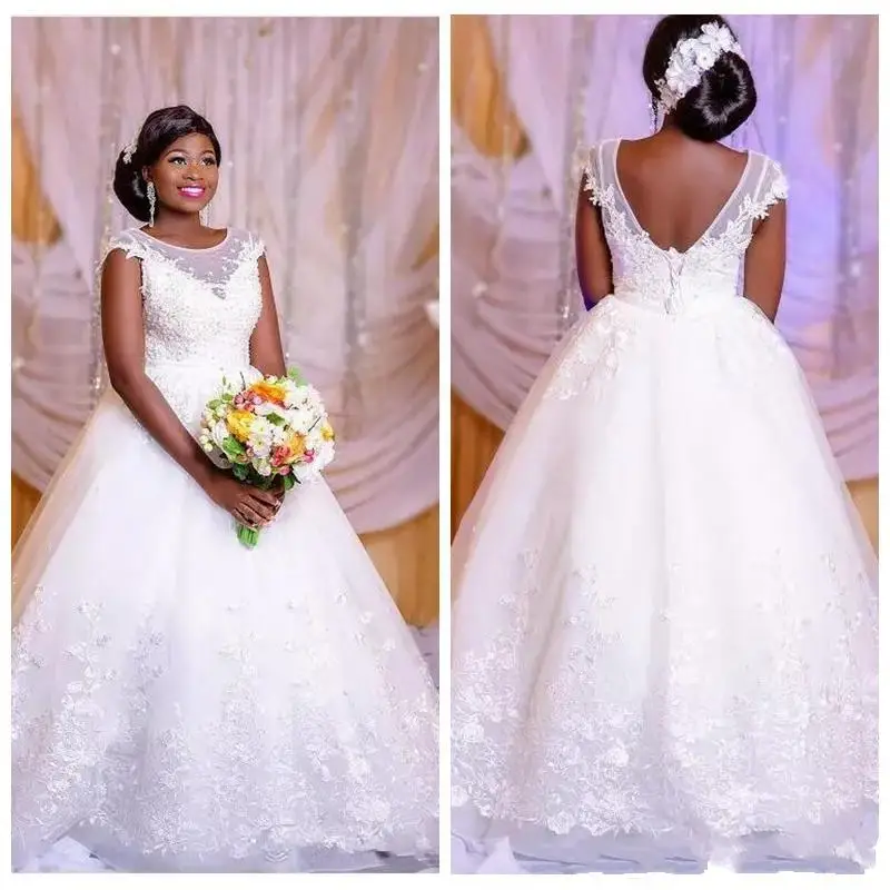 

Кружевные свадебные платья-трапеции с рукавами-крылышками и аппликацией, Классические Африканские свадебные платья с низкой спиной, 2021