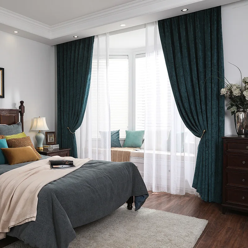 Однотонные зеленые затемняющие шторы для гостиной спальни жаккардовые на окна