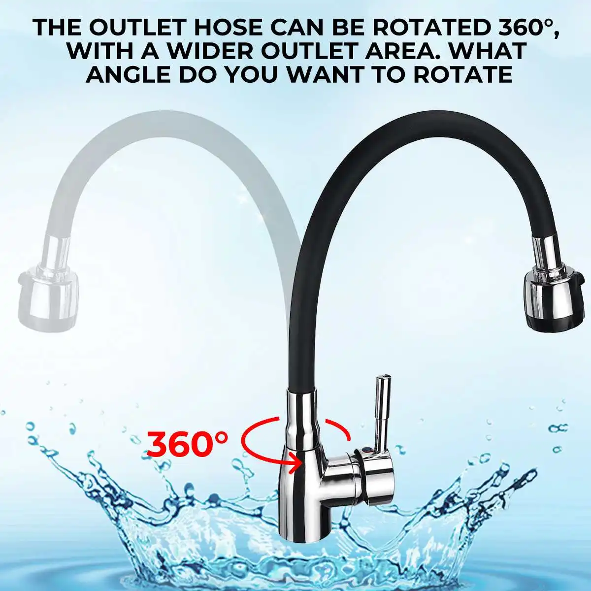 

360Rotating Black Polished Chrome Single Handle Kitchen Basin Faucet Cold and Hot Water Mixer Tap Torneira Deck Mounted