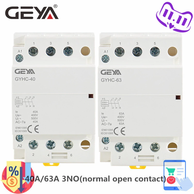 

GEYA GYHC 3 фаза контактор переменного тока 220V 3 P 40A 63A 3NO Din Rail AC контактор для дома модульный коммутатор