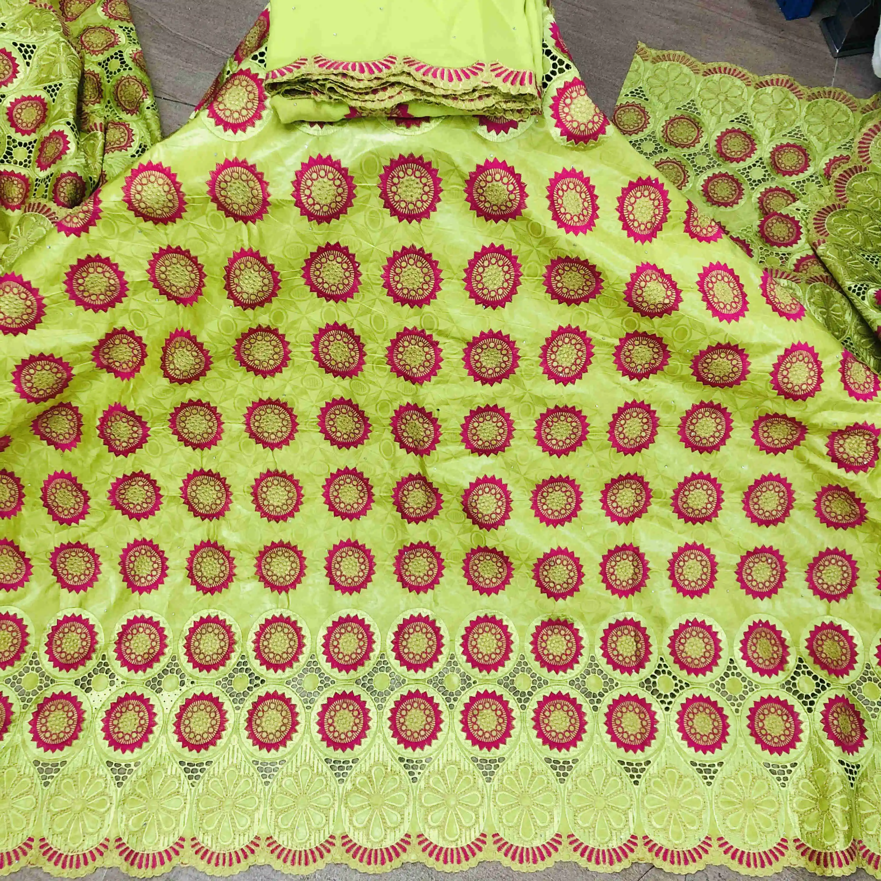 

Newest Peach Bazin RIche Getzner Fabric With Stone African Lace Fabric 7 yards African Bazin Brode Fabric For Party Dress