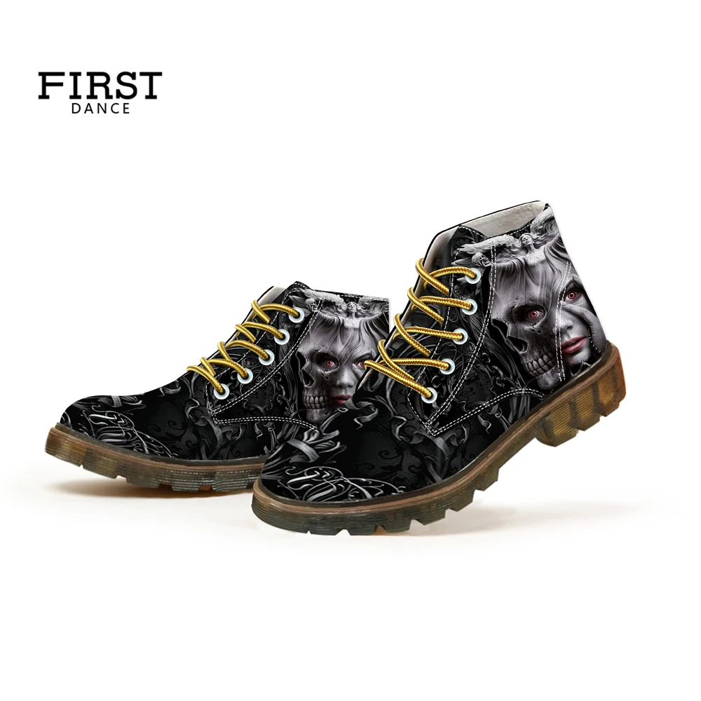 Новинка 2019 стильные модные ботинки для женщин ботильоны с принтом черепа