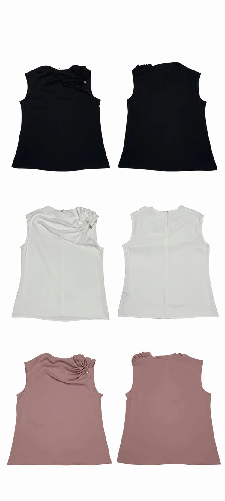 

Chiffon Blouse Women Shirts Sleeveless Pink Black White 2021 Summer Fashion Top Korean Casual Beading Solid Clothing