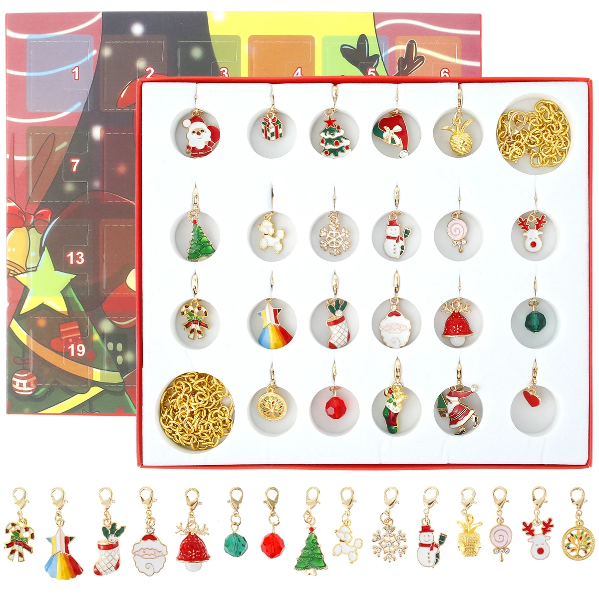

24 Days Aadvent Calendar 2022 Christmas Countdown Calendar - Christmas Themed DIY Charm Bracelet Making Kit Girls Jewelry Gift
