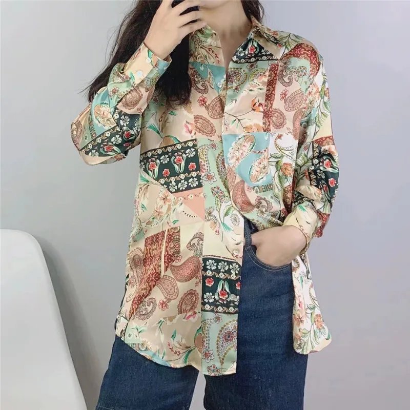 2022 рубашка женская с длинным рукавом принтом красная блузка шикарная на